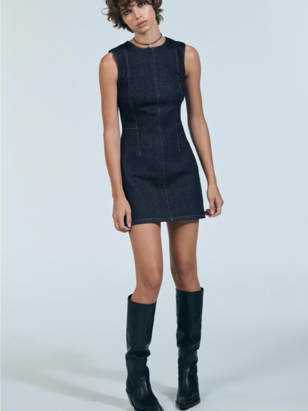 Zara Black Sleeveless Denim Mini Dress
